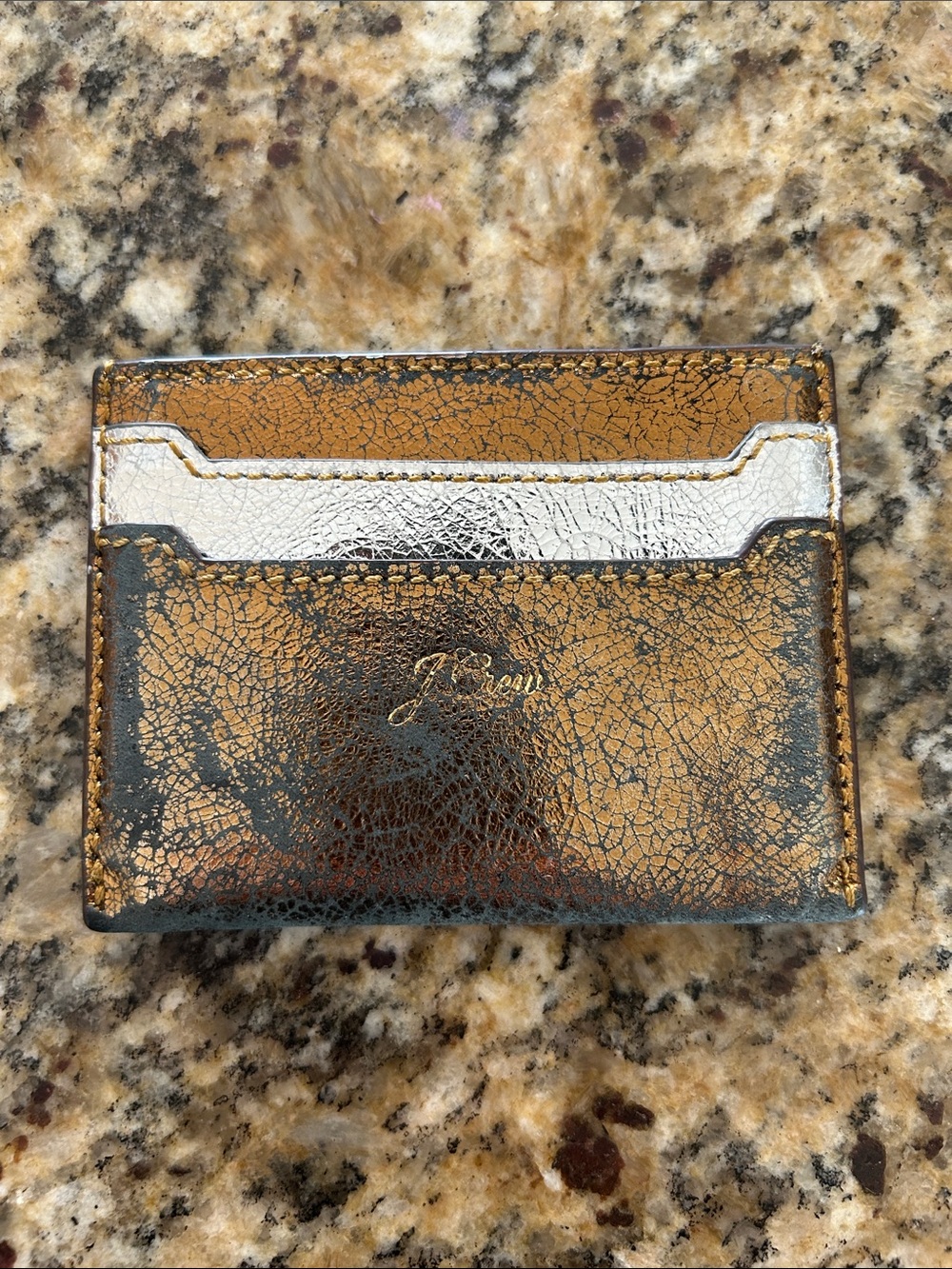 J. Crew Metallic Bronze and Silver Leather Card Holder